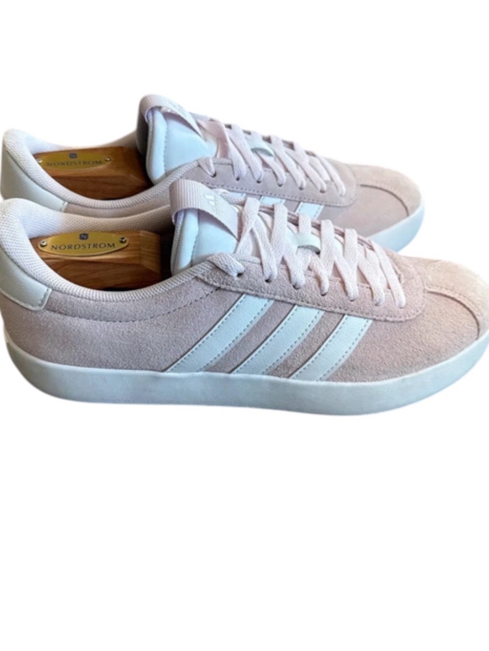 adidas Pink Suede Low-Top Sneakers with White Stripes